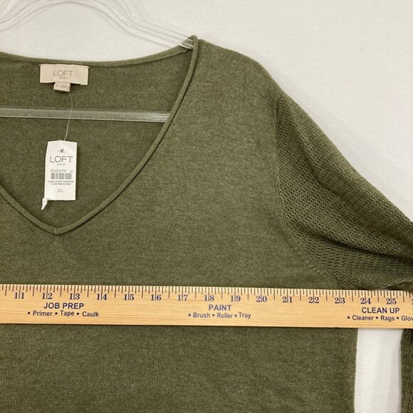 New LOFT size XL Green/Gray V Neck Soft Lightweight Knit Pullover Sweater - Picture 6 of 9